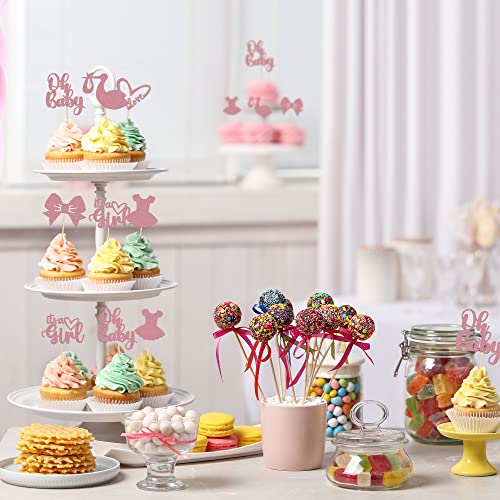 Gyufise 36 Pack Oh Baby Cupcake Toppers It's A Girl Cupcake Toppers With Bow Dress Love Heart Pink Glitter Cake Picks Decorations For Baby Shower Girl Birthday Party Supplies #TOP4