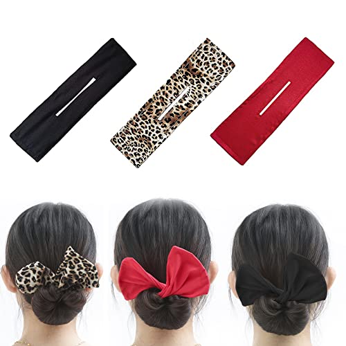 3 Pcs Hair Bun Maker, French Twist Hair Bun, Flexible Donut Hair Bun, Lazy Hair Curler Bun Clips, Fashion French Hairstyle Hair Maker For Woman & Girls Kidsï¼Black, Red, Leopardï¼