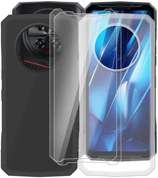 2 Pack for Doogee DK10 Case with [2 x Screen Protector], Shockproof Silicone Soft Shell, Ultra-Thin TPU Anti-Fall Phone Case for Doogee DK10 (6.67") Black + Clear
