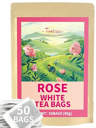Image of TeeLux Rose White Tea Bags 50 Count, Blend White Tea with Natural Rose Flavor, Smooth & Fragrant, Biodegradable Tea Bag