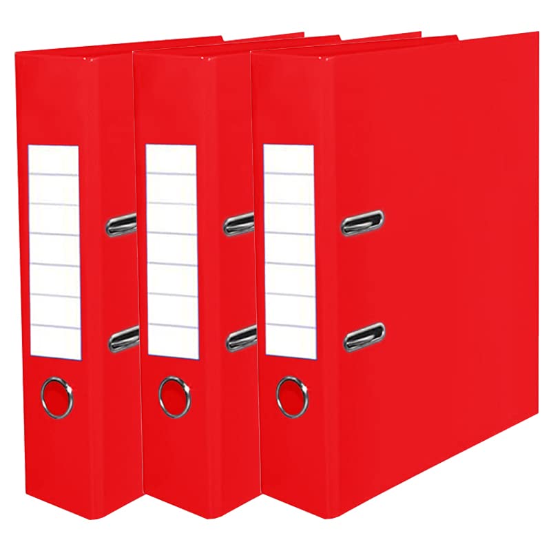[Pack of 3] A4 Office Lever Arch Files 80mm Storage Paper Large Stationery Document File Storage Folders (Red) — image 1