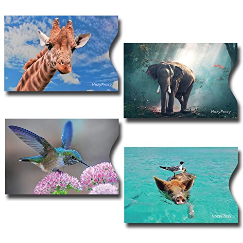 8 RFID Blocking Sleeves, Credit Card Protector, Anti-Theft Credit Card Holder, for Men and Women, Elephant, Zebra, Fox, Giraffe, Hummingbird, Penguin, Alpaca and Piggy Prints3