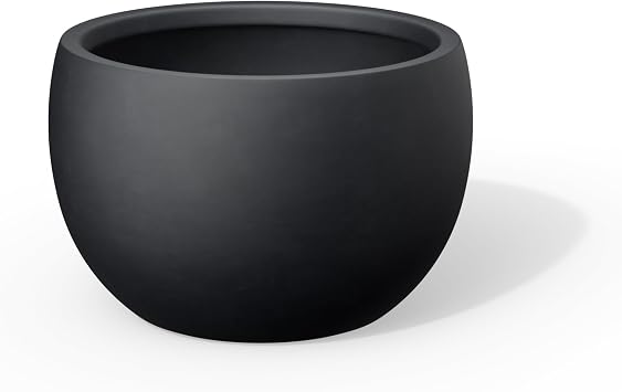 Kante 19.9-Inch Dia Round Concrete Planter, Bowl-Style Flower Pot with Drainage Hole for Patio, Garden and Home - Ideal for Flower and Trees 16.5" Opening, Black