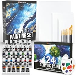 Maletin Pinturas Acrilicas Carrefour Set Pinturas (40 piezas) Zenacolor - 24x12ml Pinturas acrilicas, 5 lienzos para Pintar, 10 Pinceles, 1 Paleta - Set para Artistas