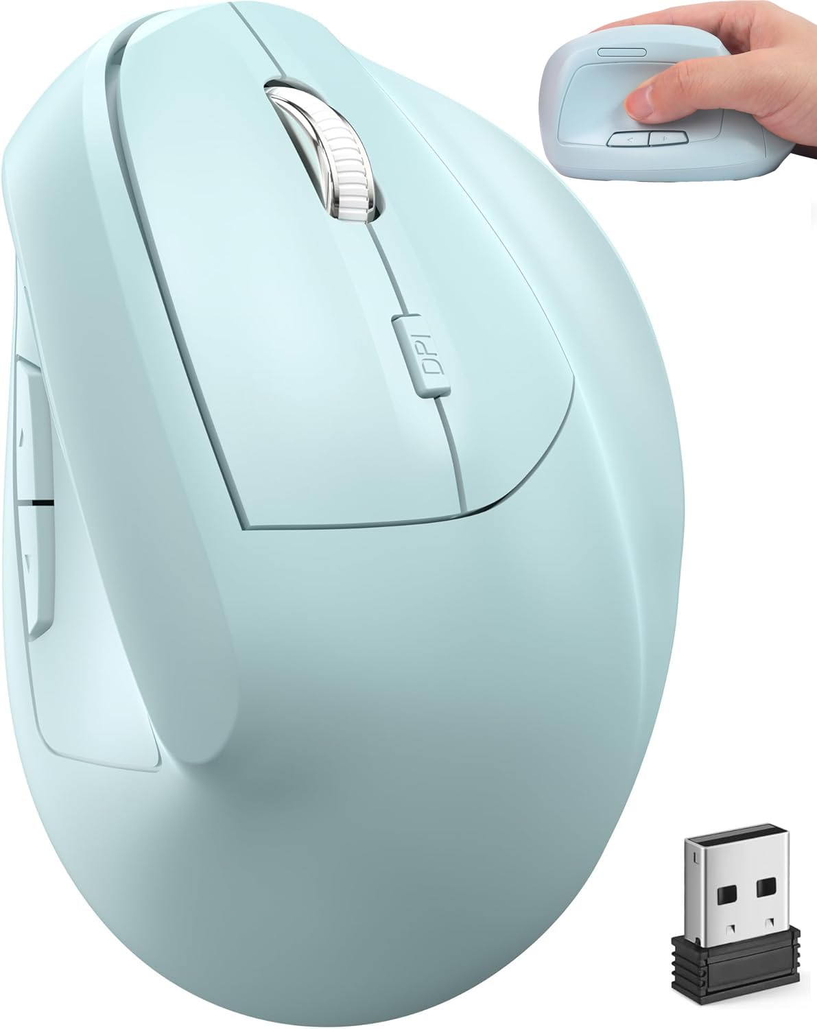 Wireless Mouse Ergonomic(Bluetooth+USB )Dual Mode Vertical Silent Portable Multi Device Ergo Carpal Tunnel Mice for Mac/PC/Laptop/Computer/Tablet/iPad/Macbook Air/Pro Office Work Women Men Gift(Green)-image-33