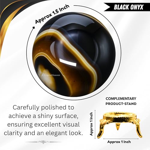 Image of Certified Black Onyx Crystal Ball for Meditation - Premium Crystal Vastu Items for Home and Feng Shui Items for Good Luck - Ideal for Pooja Supplies and Spiritual Practices (1.5 inch Inch)