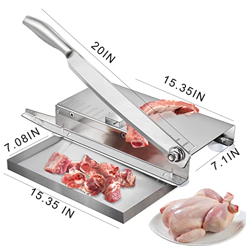 Meat-Slicer-Bone-Cutter-20inManual-Ribs-Chopper-for-Chicken-Fish-or-BeefStainless-Steel-Frozen-Meat-Slicer-with-Food-Tray