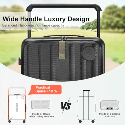Image of Hanke Multifunctional 26 Inch Hard Shell Suitcases with Wheels Travel Approved Luggage Large Rolling Suitcase Checked Luggage for Women Men(Jet Black)