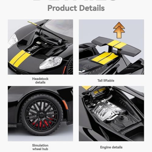Image of PLUSPOINT Die cast Metal GT 1:24 Toy Car Collectible,Vehicle Doors openable with Lights and Sounds,Pull Back Decoration Model Car Toy for Adults Kids Birthday Gifts
