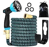 50 ft Expandable Garden Hose - Kink Free Flexible Water Hose with Thumb-Controlled 10-Function Nozzle, 3/4 Solid Brass Connectors, Retractable Latex Core - Lightweight Expanding Hose
