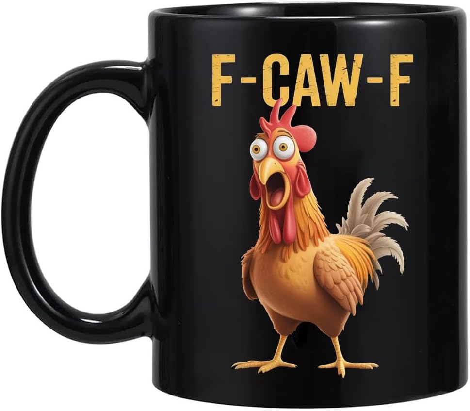 ANOVEL F-Caw-F Funny Chicken Mug - Hilarious 11oz Ceramic Coffee Cup, White Elephant Gift for Men & Women