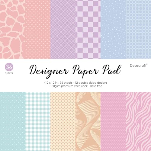 Papier coloré pastel pour scrapbooking 30,5x30,5 cm | Lot de 36 feuilles double face