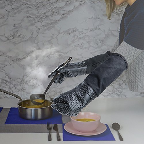 Extra Long Silicone Oven Gloves, Heat Resistant Non-Slip Cotton Quilted Mitts, for BBQ, Baking, Grilling & Cast Iron - Black (Extra Overlength) - Image 6