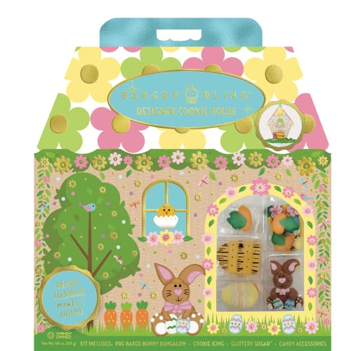 Easter Cookie Decorating Kit with Cookies - Designer Sugar Cookie House - No Baking Required - Includes Pre-Baked Cookies, Icing, Glittery Sugar and Edible Decorations - Nut Free - Made in the USA