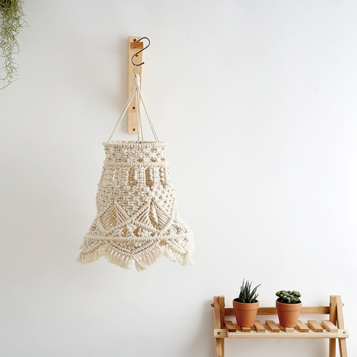 Pantalla de Lámpara Colgante Bohemia Tejida Beige para Dormitorio