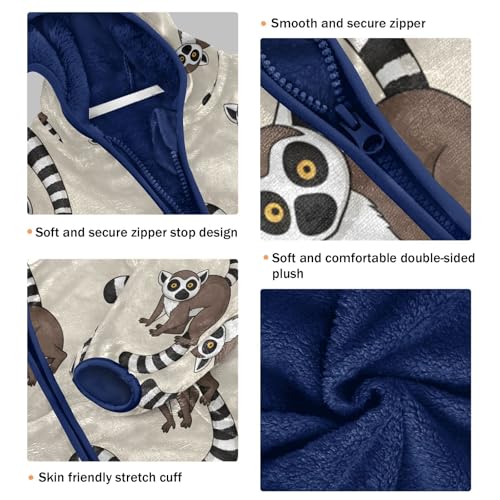 Lemur Pattern Print on Fabric Toddler Fleece Jacket Girl Boys Hooded Fleece Jacket Coat Warm Outwear Zip-up 3-10T3