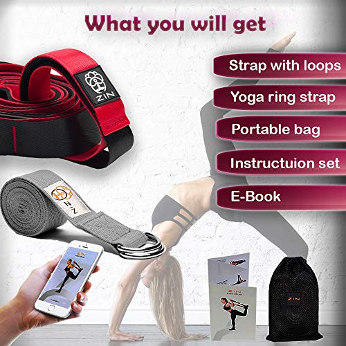 image for ZIN Stretching Strap- Yoga Strap Adjustable D-Ring Buckle. Yoga Stretc