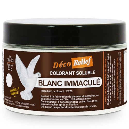 Déco Relief - Colorant Alimentaire Blanc Immaculé 50 g - Colorant Soluble en Poudre - Ingrédient Cuisine & Pâtisserie – Pour Crèmes au Beurre, Chocolat,...