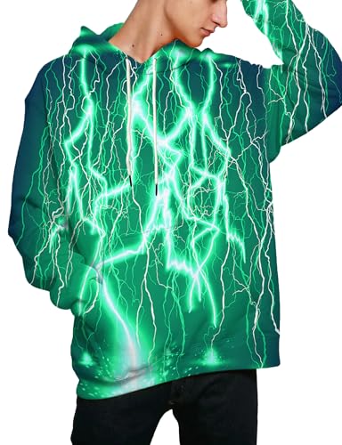 Linnhoy Moletom unissex com capuz estampado em 3D, casual, pulôver com bolsos grandes, Green40 Cool,