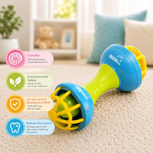 Image of WISHKEY Plastic Colorful Rattles for Infants, BPA Free Non-Toxic Shake & Grab Toys for New Born Babies, Early Age Toys for Kids, 0-6 Months, Multicolor (Pack of 2)