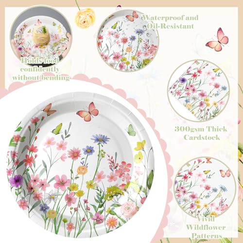 Image of Qinyoung 100 Wildflower Party Plates Napkins, Wildflowers Disposable