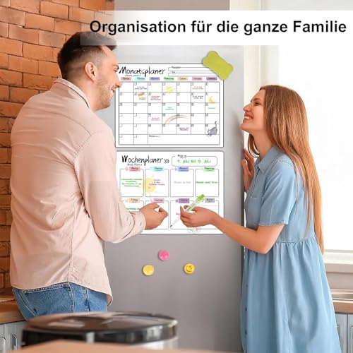 4Stk Magnetisch Whiteboard Wochenplaner Abwischbar Monatsplaner, Magnettafel für Kühlschrank ideal als Essensplaner Woche, To Do Liste, Haushaltsplaner, Einkaufsliste, Putzplaner, Kinder Wochenplaner