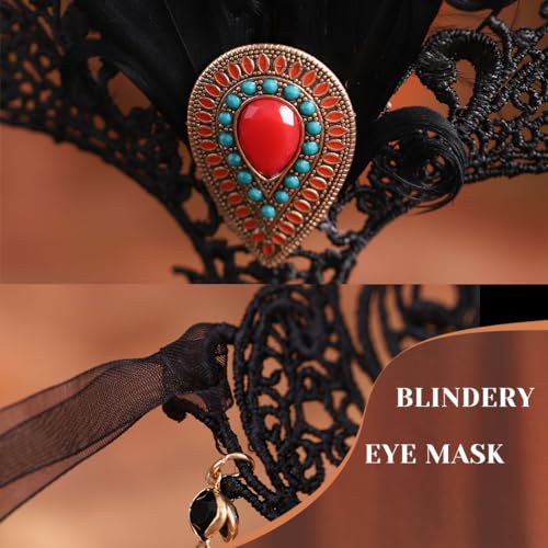 Blindery Sexy Masquerade Mask Rhinestone Crystal Lace Mardi Gras Feather Mask for Women