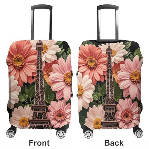 Travel Luggage Cover Elastic Suitcase Protector Anti-Scratch Washable Flower Paris Eiffel Tower Luggage Sleeve Tsa Approved Carry on Covers Baggage Cover Fits 18-32 Inch Luggages3