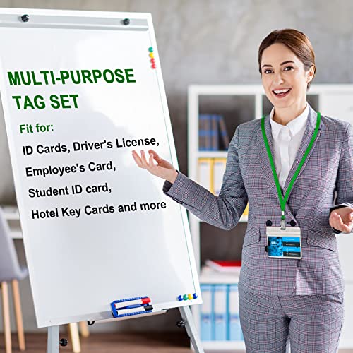 Image of Marspark 100 Sets 4 inch x3 Name Badge Holder with Lanyard, Lanyards for ID Badges with Clip Waterproof Reusable Strap with ID Holder Plastic Name Badges Adults Business School Conference (Dark Green)