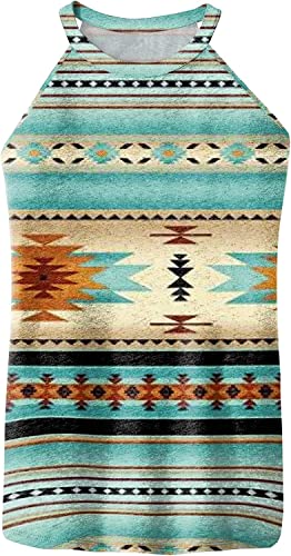 Women's Tank Tops Summer Sleeveless Halter Tops Western Aztec Print Tunic Shirts Green Xl #TOP3