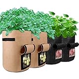 Potato Grow Bags 10 Gallon with Flap Velcro Window and Handles Garden Vegetable Grow Bags Breathable Nonwoven Heavy Duty, Smart Potato Tomato Veggies Flower Planter Bag (2x Black,2x Brown) Large,4Pack