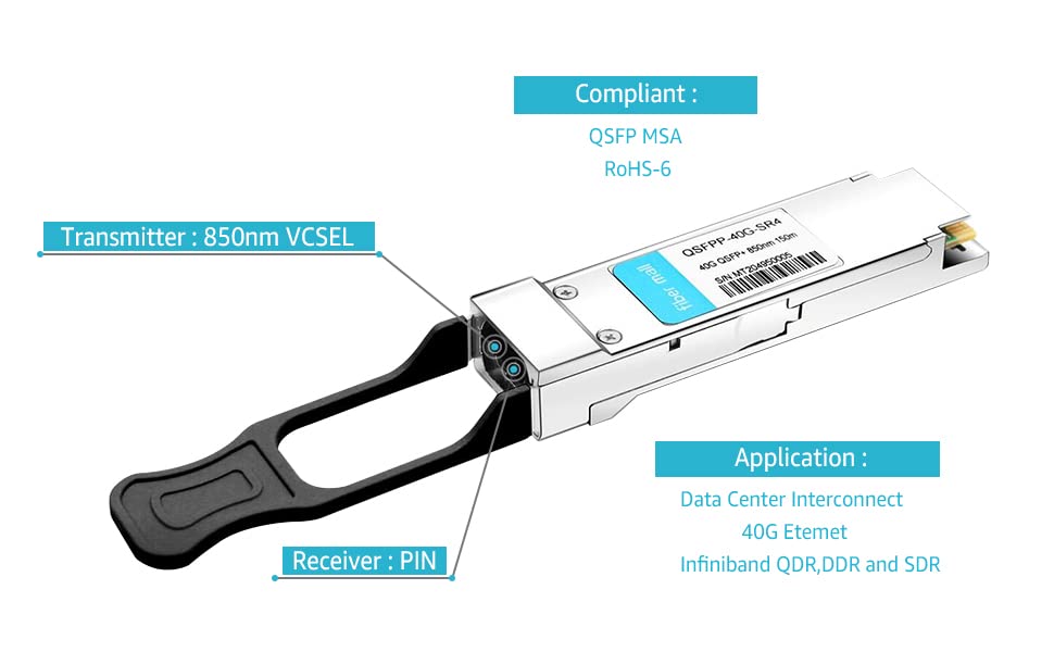 Image of 40G QSFP+ SR for Brocade 40G-QSFP-SR4-INT,40GBASE-SR4 QSFP+ 850nm 150m MTP /MPO DOM Optical Transceiver Module