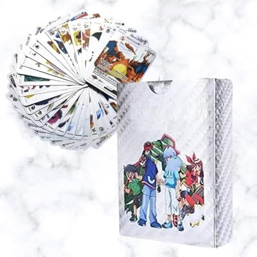 Image of Awestuffs 55 PCS PK Silver Foil TCG Deck Box - V Series Cards Vmax GX Rare and Common /Rare Mystery Card (PK Silver Cards)