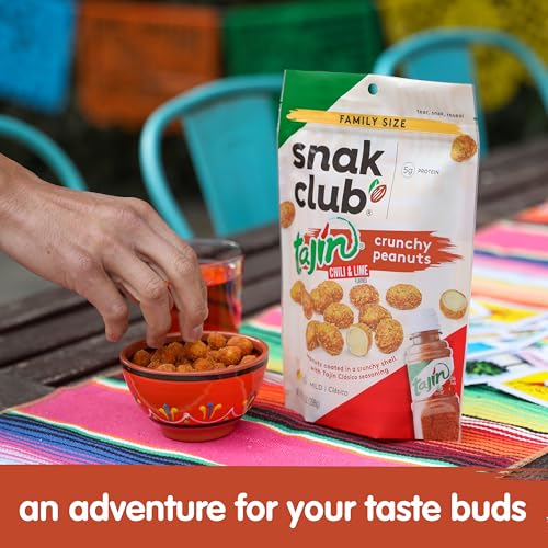 Snak Club Tajin Crunchy Peanuts, Nuts with Chili and Lime Seasoning, Mild, No Artificial Colors or Flavors, 10.5 oz Resealable Bag