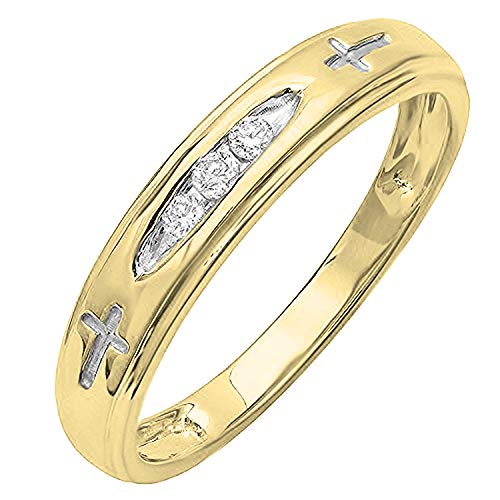 Dazzlingrock Collection 0.15 Carat (ctw) Round Diamond Cross Design Mens Band, 18K Yellow Gold Plated Sterling Silver