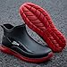 AEGNONGL Men's PVC Flat Garden Rain Boots Fashion Soft Slouch Platform Anti-Slip Outdoor Mid Top Work Waterproof Galoshes Short Rain Boot (Black-Red,10)
