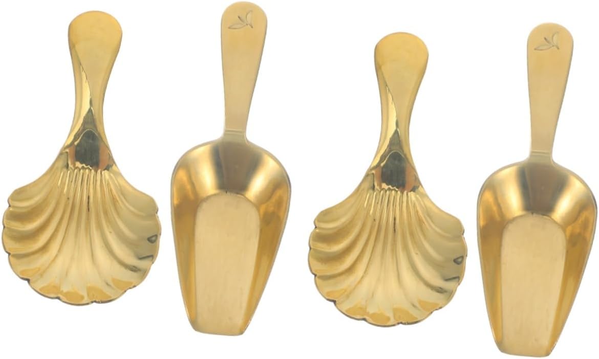 Garneck 4pcs Brass Mini Tea Spoons Shell Design for Loose Tea and Bean Scoop Elegant Kitchen Accessories for Measuring and Serving