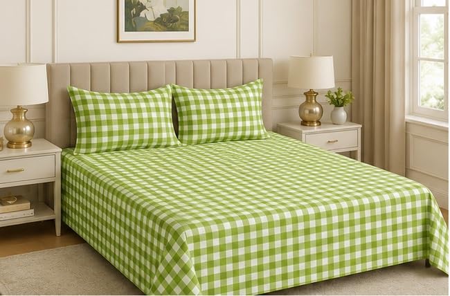 Image of 210 TC Premium Glace Cotton Comfort Elegent Design Bedsheet with Pillow Cover - Ultra Soft Cotton King Bed Sheet for Daily Comfort - GreenCheck Elegent 72x78x10 Inche