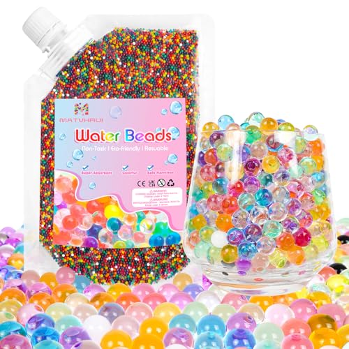 MATVHRUI WasserPerlen 60.000 Stück für Pflanzen, Bunte Gelperlen Ungiftig Wiederverwendbare, Water Beads für Dekoration, Schwimmende Kerzen, Hochzeits-Mittelstück, Vasenfüller