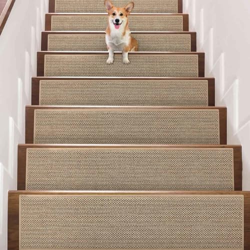 La mejor selección de Alfombras de escalera los mejores 5. 45 Seloom Linen - Alfombra antideslizante para escaleras de madera para interiores, pelar y pegar, para escaleras de madera, caminos de escalera lavables a máquina para mascotas,...
