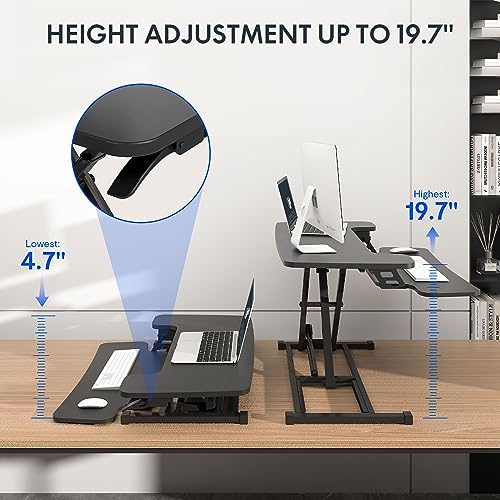 Image of FLEXISPOT Height Adjustable 32in Standing Desk Converter Sit to Stand up Desk Riser Computer Workstation with Wide Keyboard Tray 2-Tier Desktop Black