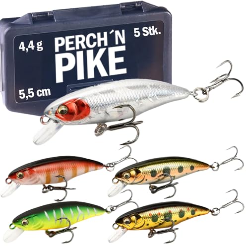 Wobbler im 5er Set für Forelle & Barsch, 5,5cm, Kunstköder Set für Spinnfischen, Minnow Köder sinkend für Süßwasser, Ultra Light 4,4 g I 5,5 cm in verschiedenen Dekoren, Forellenköder