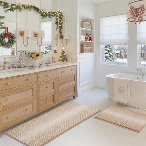 Top 10 Picks for the Best Rug for Bathroom Comfort 8 BSICPRO Bathroom Rugs and Mats Sets, 2 Piece Thick Absorbent Chenille Bath Mat Rug Set Non Slip, Soft Shaggy Bath Floor Mats for Bathroom, Machine Washable (20' x 47' Plus 16' x 24', Beige)