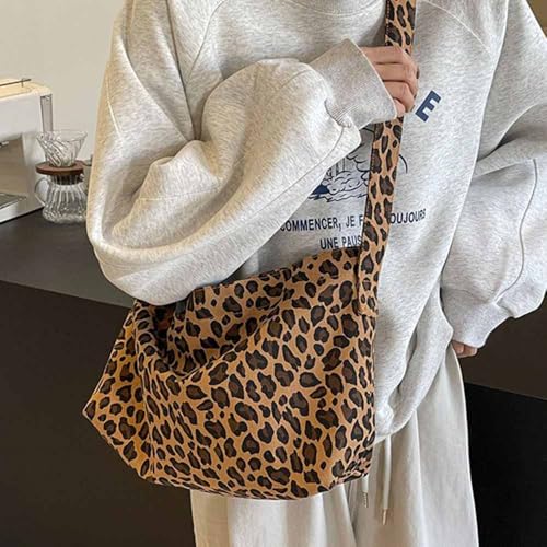 Women's leopard print canvas crossbody bag, stylish Korean version large capacity commuting bag3