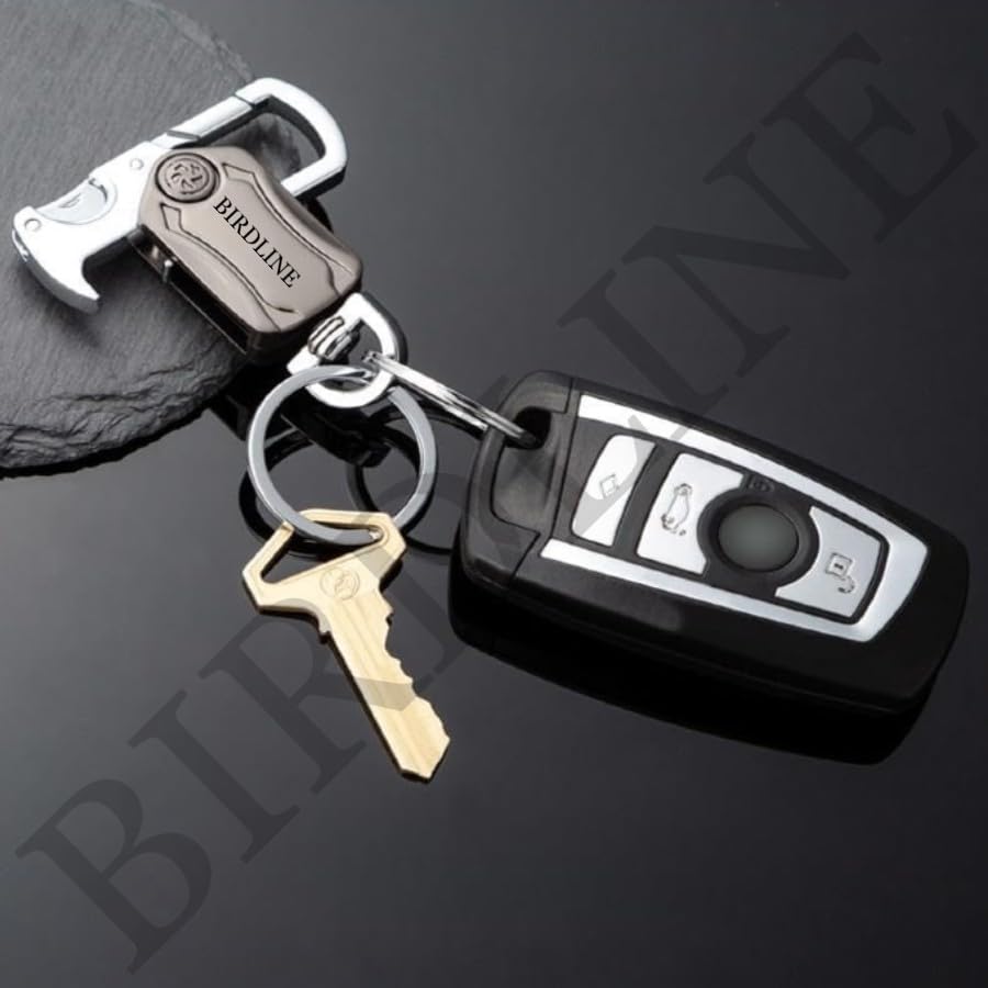 Image of BIRDLINE Multifunction Keychain 5 IN 1 Heavy Duty Dual Metal Ring, Bottle Opener, Mobile Phone Holder, 360 Rotate Spinner - Outdoor Carabiner Portable Key-chain For Bike & Car. (Spinner Keychain)