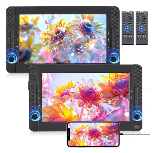 NAVISKAUTO 10.5” Dual Car DVD Player with HDMI Input, Play a Same or Two Different Movies, 5 Hours Playback Time, Two Mounting Bracket, Region Free, Last Memory (2 X DVD Player)