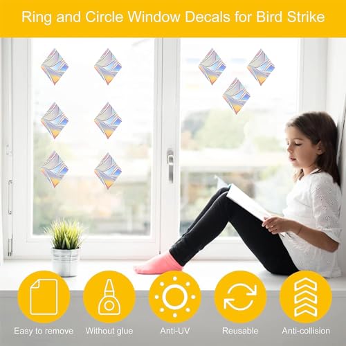Image of 75PCS Diamond Anti-Collision Sticker Window Clings to Save Birds - Non-Adhesive Prismatic Vinyl Rainbow Stickers