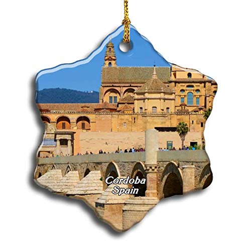 Umsufa Spain Cordoba Mosque And Cathedral Roman Bridge Christmas Ceramic Ornament Xmas Tree Decor Souvenirs Double Sided Snowflake Porcelain Home Gifts #TOP21