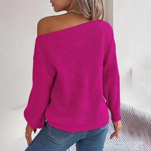 Women's Off The Shoulder Pullover Sweaters Long Lantern Sleeve Hollow Out Knitted Sweater Loose Fall Tops Daily Vacation Date2