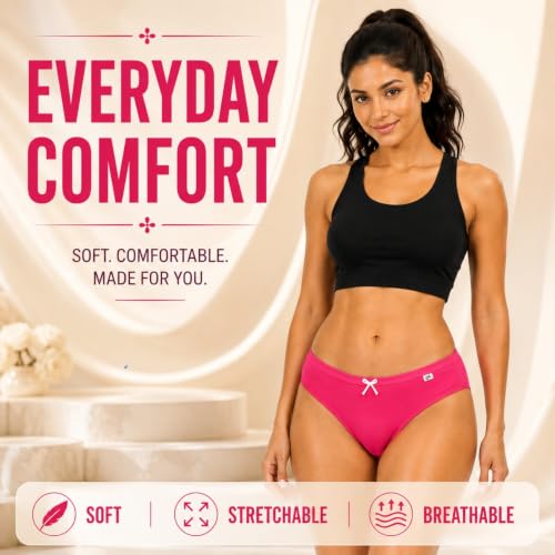 Image of XJARVIS CARIBEANCHIC Women's Hipster Panty, Combed Cotton Stretch Underwear, Full Coverage Bikini Brief, Soft Breathable Everyday Innerwear